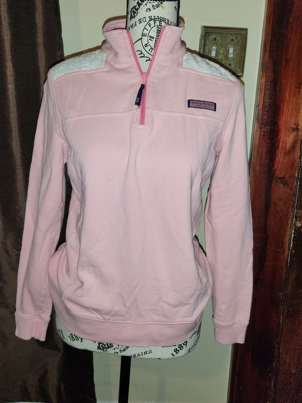 Vineyard Vines Women's Pink Quilted-Shoulder 1/4 Zip Pullover XS